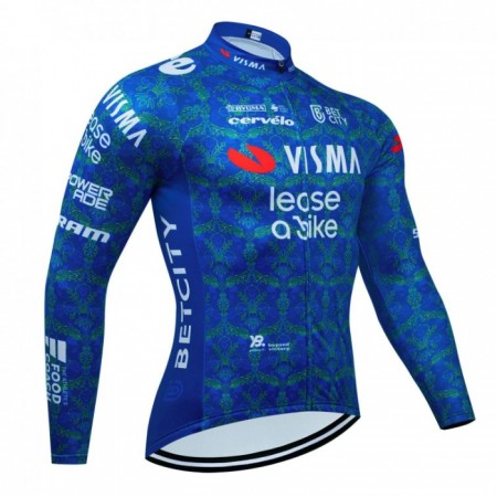 Maglia 2024 Jumbo-Visma Lease A Bike Manica Lunga Blu Maglia 2024 Jumbo-Visma Lease A Bike Manica Lunga Blu